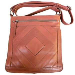 Lucky Brand Baldwin Camel Leather Crossbody Bag Diamond Adjustable Boho Western
